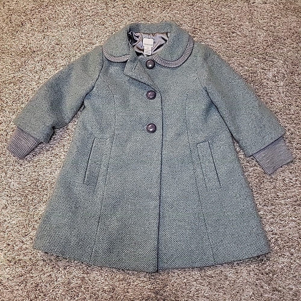 MONSOON London Vintage Y2K Teal‎ Gray Sparkle Girls Wool Blend Coat Size 5-6Y